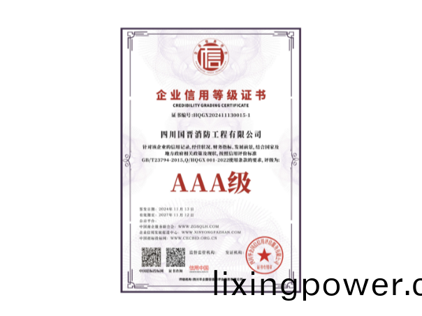 AAA信用等級(ji)證(zheng)書(shu)